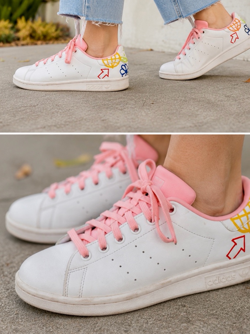 Adidas Stan Smith FX5680 Doodle White Pink Leather Sneakers Women 8.5